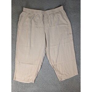 Susan Graver Pure Women's Pants Linen Blend Capri Cropped Pockets Stretch Sz 2X